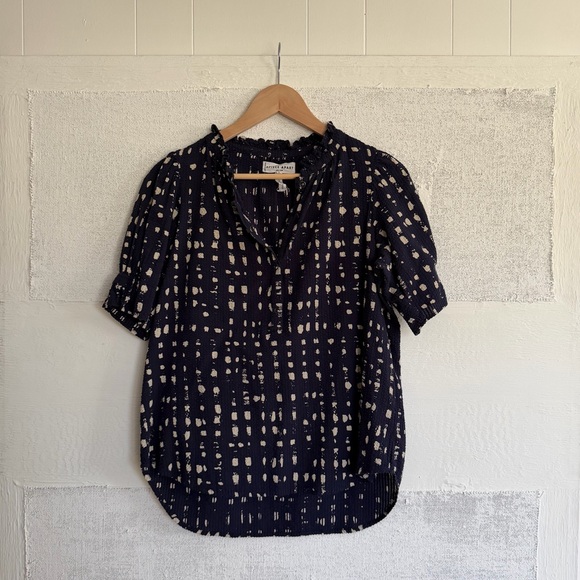 Apiece Apart Dark Blue and Cream Patterned Blouse - Picture 5 of 10